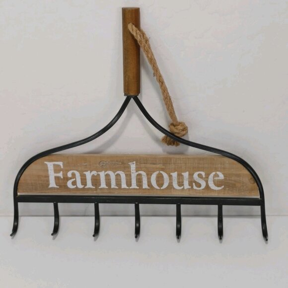 Rustic Rake Farmhouse Country Wood and Metal Wall Farm Sign Decor - Picture 1 of 5